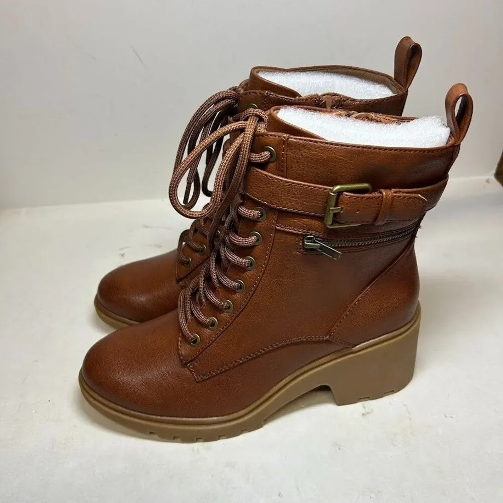 Baretraps Womens 6 M Cognac Brown Dani Lace Up Combat Booties NIB RZ2
